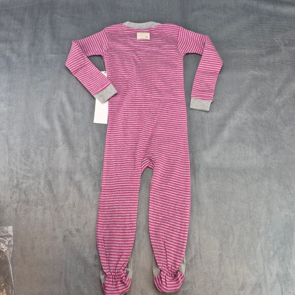 Burts Bees Baby Organic Cotton Baby One Piece Sleeper Striped Pink & Gray 24M - Picture 8 of 9